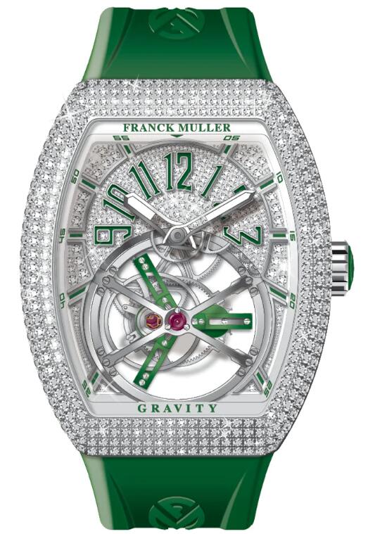 Best FRANCK MULLER Vanguard Gravity Tourbillon Steel Full Diamond - Green V 45 T GR CS D CD (VR) (AC) (DIAM.VR AC) Replica Watch